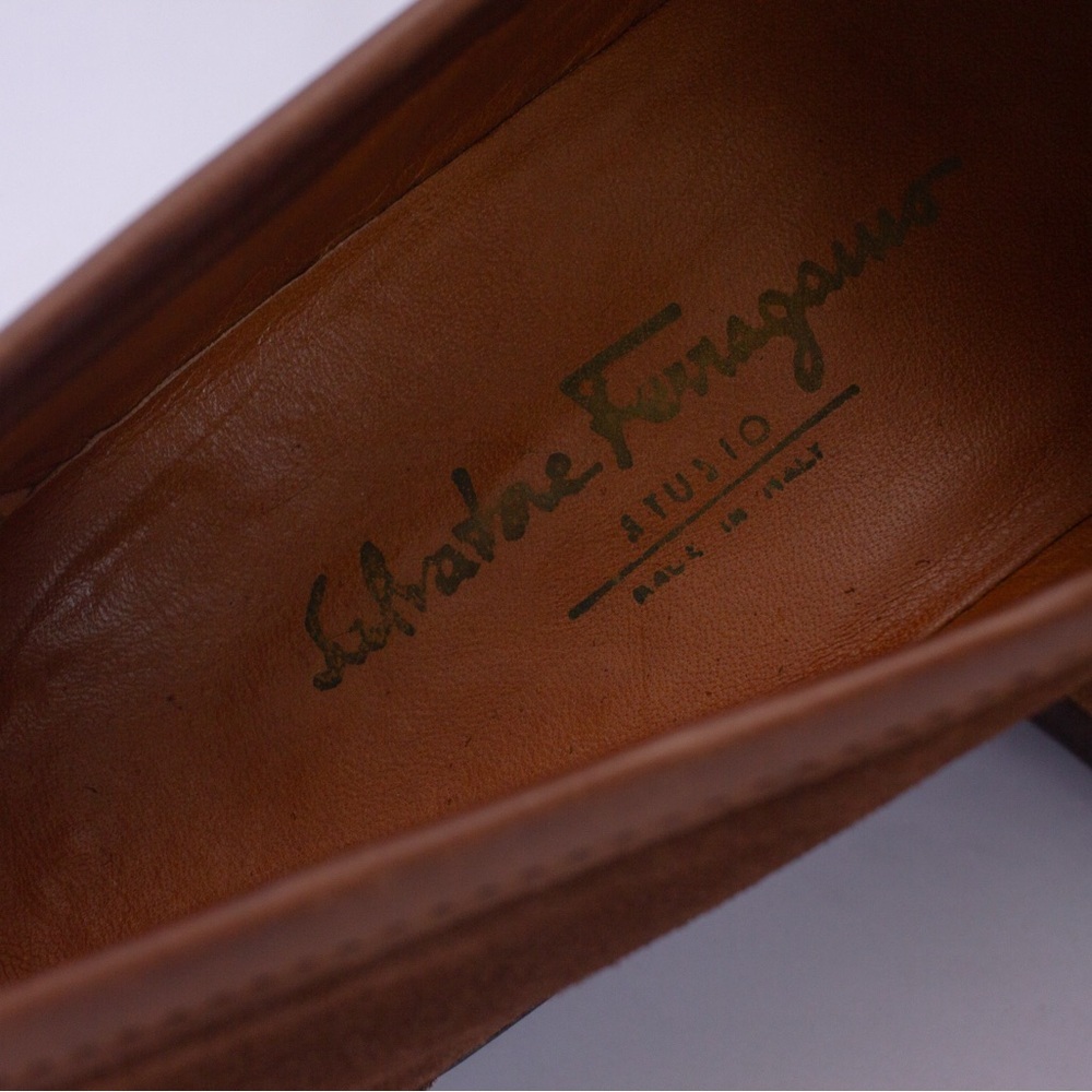 850$Ferragamo Moccasin Gancini Testa Di Moro Ornament Suede Mens SZ:9 - Picture 12 of 14